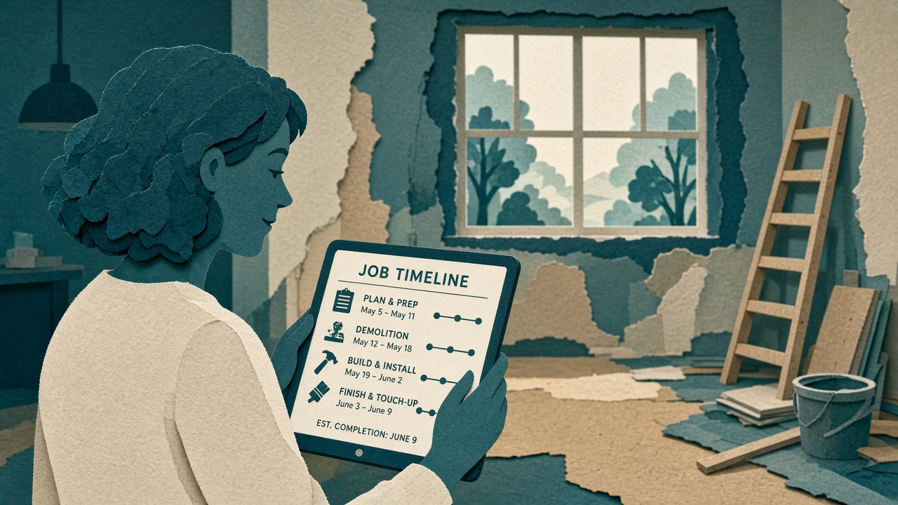 Illustration contrasting a Gantt chart with a simple customer job link timeline.