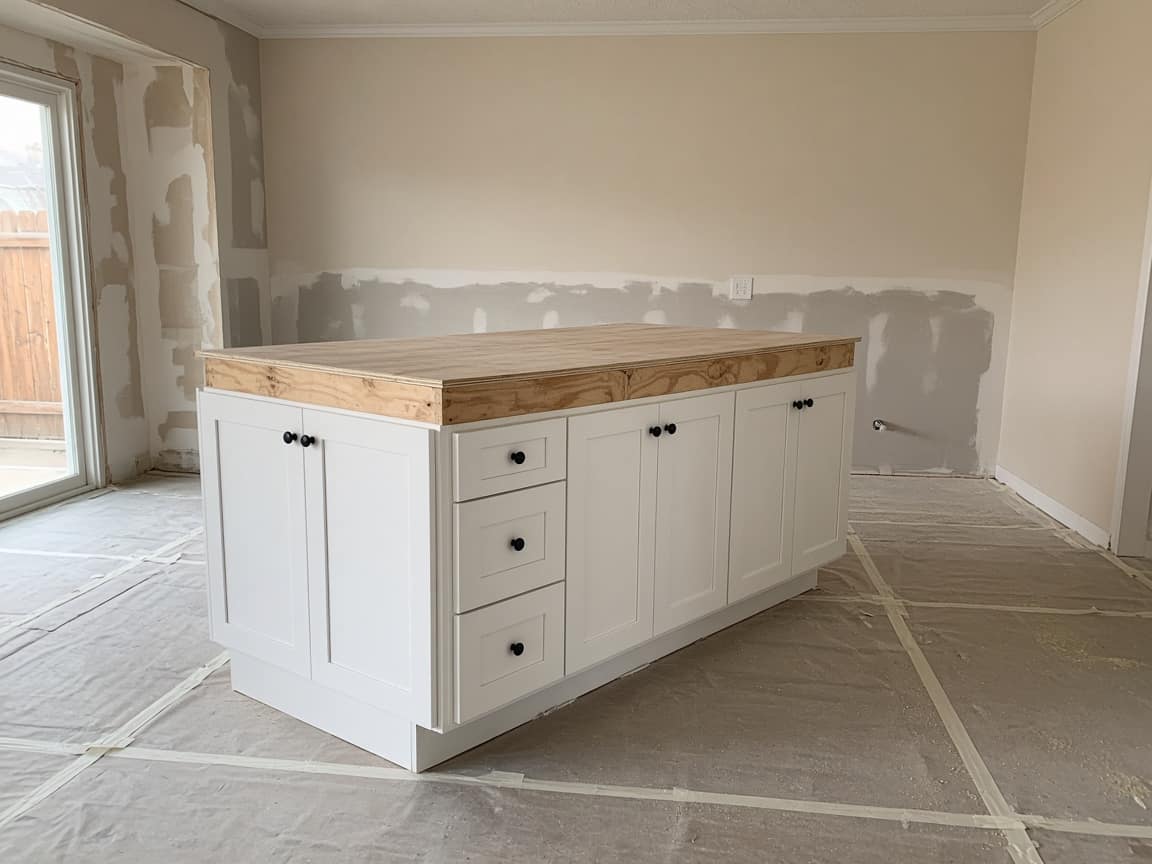 Island cabinet in place