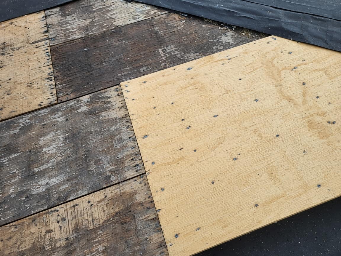 New plywood sheet on the roof deck