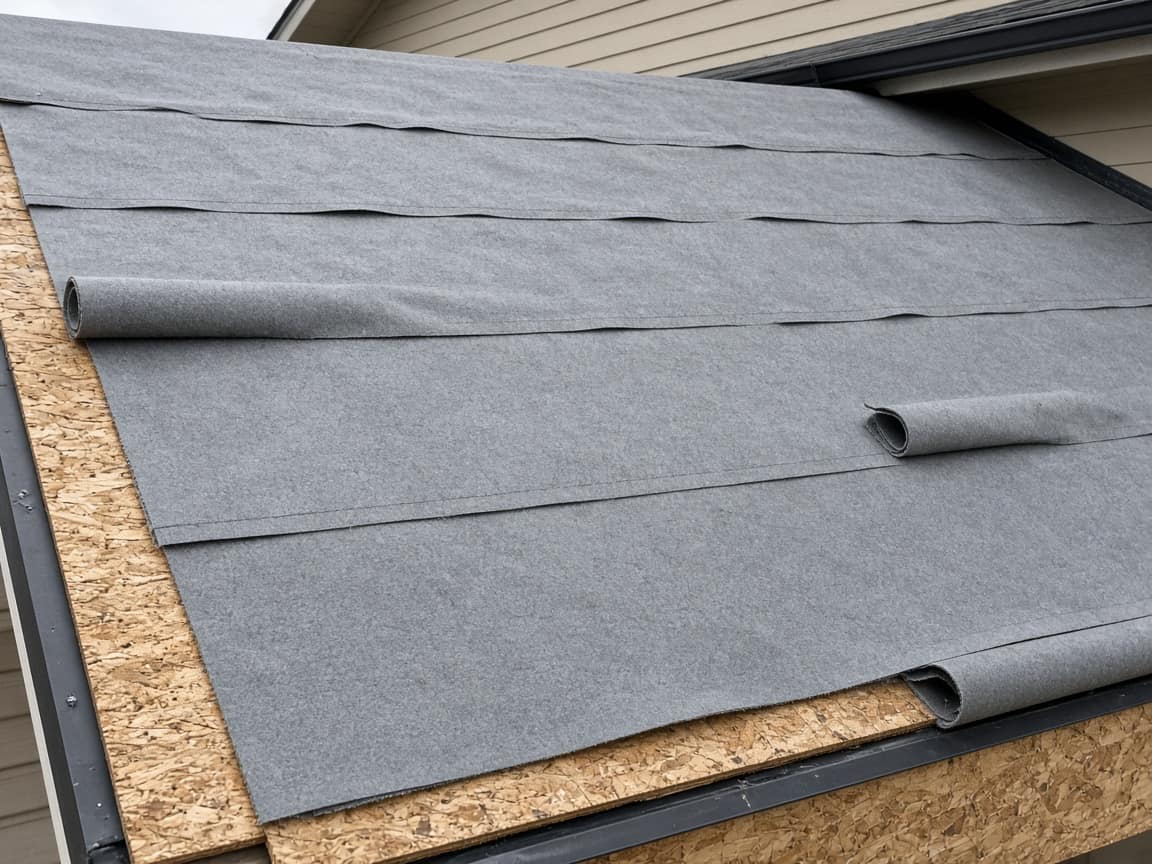 Synthetic underlayment rolled on the deck